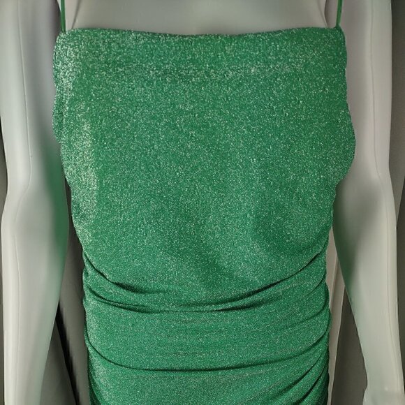 Shein Bae Ruched Green Spaghetti Strap Cami Glitter Dress Size LP - Picture 4 of 13